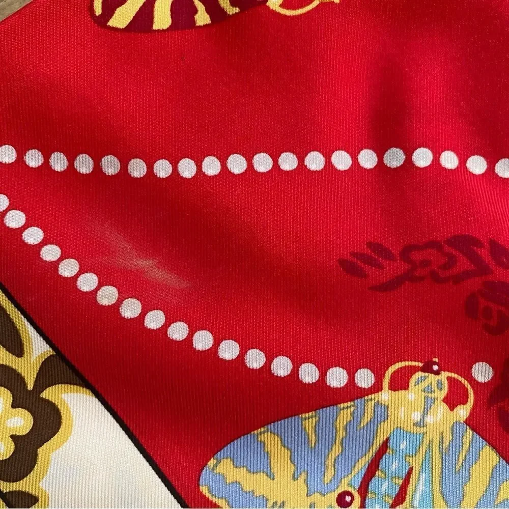 NEW Cartier Paris Red White Silk Crepe Butterflies Moth Square Scarf Shawl - Picture 4 of 12